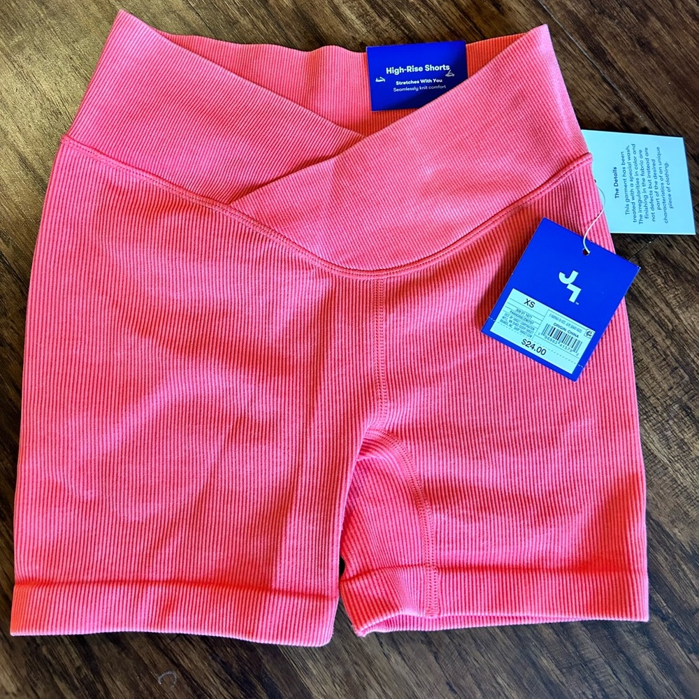 NWT JoyLab pink biker shorts with cross high-rise